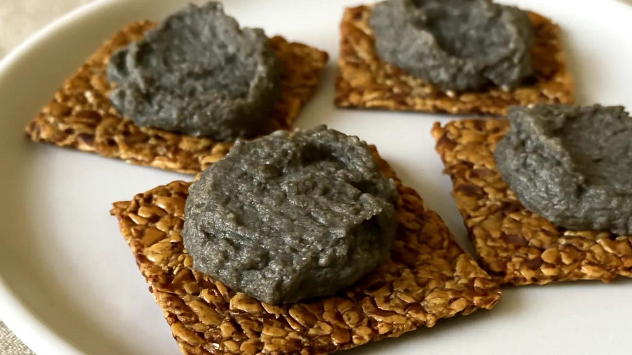 Crackers di semi di lino con hummus di ceci neri"
