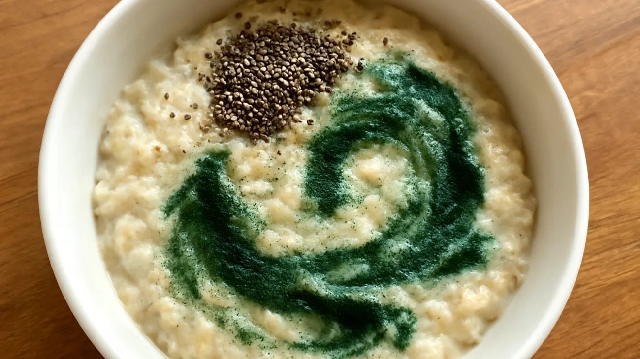 Porridge di avena con semi di chia e spirulina"