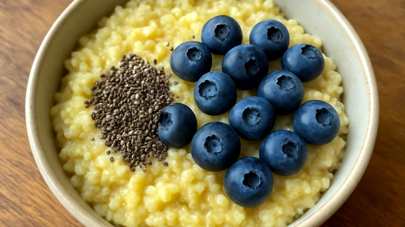 Porridge di miglio con semi di chia e mirtilli"