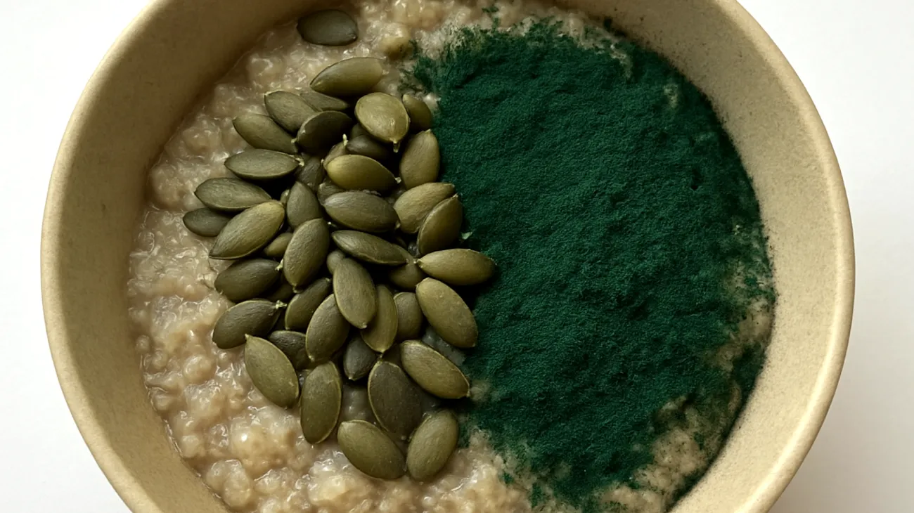 Porridge di quinoa con semi di zucca e spirulina"