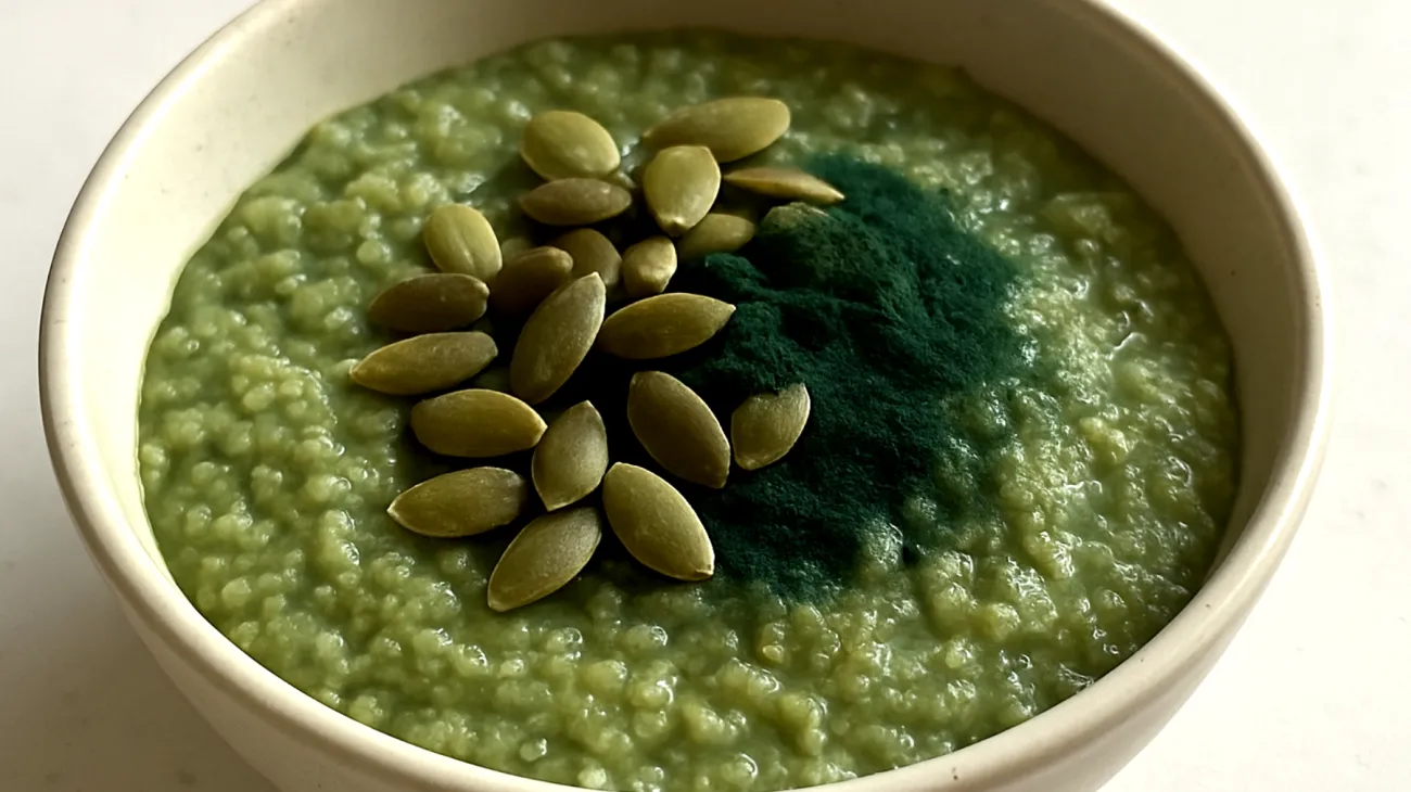 Porridge di quinoa con semi di zucca e spirulina"