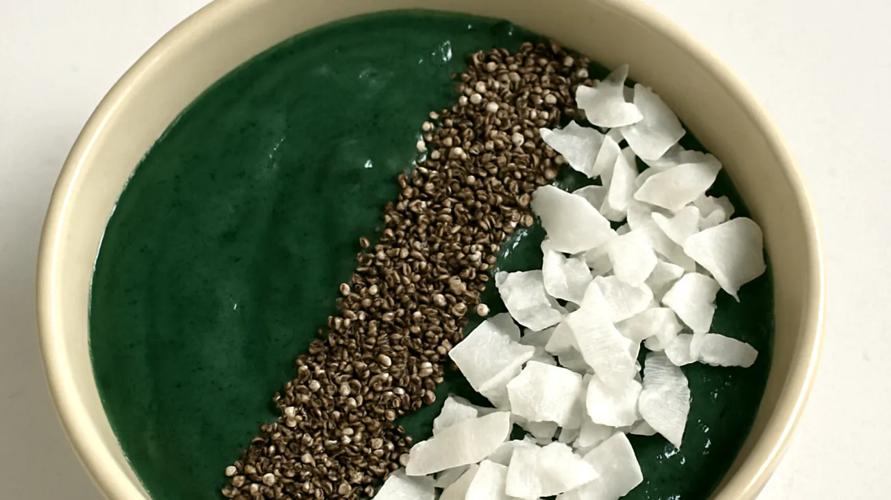 Smoothie bowl con spirulina, semi di chia e acqua di cocco"